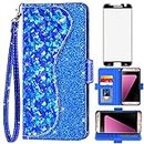 Asuwish Phone Case for Samsung Galaxy S7 Edge Wallet Cover with Screen Protector and Flip Card Holder Bling Glitter Stand Cell Glaxay S7edge Gaxaly S 7 Plus Galaxies GS7 7s 7edge Women Girls Blue