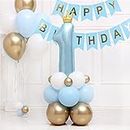 Jwssor Decoración de primer cumpleaños, decoración de fiesta temática azul, globo número uno, decoración de primer cumpleaños, juego de 32 piezas de cumpleaños
