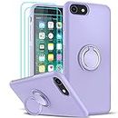 LeYi Liquid Silicone Case for iPhone SE 2020 & 2022 Case,iPhone 8 Case,iPhone 7 Case,with 3 Tempered Glass Screen Protectors Ring Holder Soft Shockproof Back Cover iPhone SE 3rd/SE 2nd/8/7/6/6s Purple