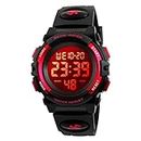 Kids Digital Watch Outdoor Sports 50M Waterproof Electronic Watches Alarm Clock 12/24 H Stopwatch Calendar Boy Girl Wristwatch (Black Red)