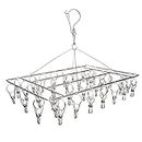 Straame Metal Sock Hanger, Stainless Steel Drying Rack with 36pcs Pegs and Swivel Hook, Windproof Laundry Metal Square Hanger for Socks, Underwear and Small Items.