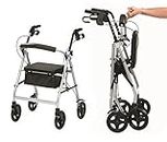 Ultra Lightweight Folding rollator Wheeled Walker Walking Frame with Brakes, seat and Bag (Silver 15cm Wheels)