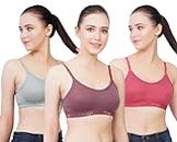 B-SOFT Women Cotton Non Padded Sports Bra | Wire Free | Full Coverage for Gym,Running,Workout Full Support-28 (Rest,Light Green & Brown-Pack of 3)