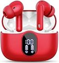 Cuffie Bluetooth, Auricolari Bluetooth 5.3 con 4 Mic, Cuffie Wireless In Ear HiFi Stereo, Cuffiette Bluetooth 36 Ore LED Display, Cuffie Senza Fili IP7 Impermeabili, USB-C, Touch Control, Rosso(2024)