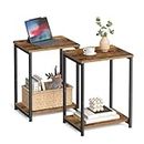 VASAGLE Side Tables Set of 2, Small End Table, Nightstand for Living Room, Bedroom, Office, Bathroom, Rustic Brown and Black ULET272B01