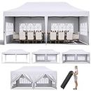 MAMIZO 10x20ft Pop up Canopy Tent w/6 Sidewalls, Heavy Duty Wedding Party Tent, Height Adjustable Large Commercial Gazebo, Instant Sun Protection Shelter W/Upgraded 3 Raised Roofs, Wheeled Bag (White)