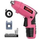 Small Women Pink Electric Screwdriver,Kiprim ES5 Cordless Screwdriver Tool with Rechargeable Battery,LED Front Light & Power Display Light for Home DIY Pink