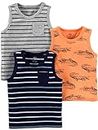Simple Joys by Carter's Multi-Pack Muscle Tank Tops Fashion-t-Shirts, Azul Marino Doble Raya/Gris Rayas/Naranja Claro Caimán, 4 años 3 para Niños