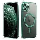 DOMAVER iPhone 11 Pro Max Case Clear Magnetic, Compatible with MagSafe, Shockproof Anti-Yellowing Anti-Scratching Case for iPhone 11 Pro Max, Simple Plating iPhone 11 Pro Max Case, Clear/Green