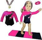 Sparkling Success: 2024 American Doll Girl Pink Gymnastics Doll Clothes Set with Leotard, Mat, Olympic Medal and Hair Accessory. 4 PCS in All! Doll Not Included
