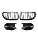 Astra Depot Compatible for BMW Grill inserts Front Kidney Grille Guard Glossy Black & Carbon Fiber ABS Side Door Mirror Cover Caps Compatible For BMW E92 E93 LCI Coupe 328i 335i 2011-2013,(A14)