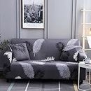 Lukzer Stretchable 2 Seater Sofa Cover with 1 Cushion Cover Elastic Loveseat Slipcover Double Seater Protective Couch Case with Universal Fit (Grey Leaves Design/140-180cm)