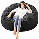 Bean Bag Chairs for Adults - 5' Memory Foam Furniture BeanBag Chair - Large Sofa with Soft Micro Fiber Cover - Round Fluffy Couch for Living Room Bedroom College Dorm - 5 ft, Black