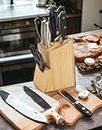 Wooden Knife Stand/Holder with 6 Universal Knife Slot, 1 Sharpener Rod & Scissor Slot Each- Knife Holder for Kitchen SWH
