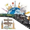 Electric Train Sets for Boys Girls Metal Alloy Christmas Toys Steam Locomotive, Passenger Carriages, Tracks, Light & Sounds Rechargeable Birthday Gifts for Kids 3 4 5 6 7 8 + Years Old Green