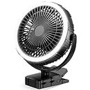 GRANDFAST 10000mAh Rechargeable Clip On Fan - 8" Battery Operated Golf Cart Fan with Timer, Strong Airflow Portable Fan with Light & Hook for Camping Outdoor Office Desk Hurricane Power Outage
