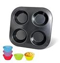 Yvonmmee 4-Hole Muffin Pan, Muffin Tray Cupcake Baking Pan, Nonstick Carbon Steel Muffin Tins Non-Stick Cupcake Tin Bakeware Accessories for Baking Cupcakes Muffin Brownies Snacks (1pcs)