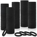 KECUCO 100 pcs Black Hair Ties for Women Mens Girls, Large Stretch Cotton Seamless Hair Bands, Hair Elastic Ponytail Holders for Thick Heavy and Curly Hair (Black, 4cm in Diameter, 0.8cm in Width)