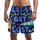 Pshhdgyhs Lets Get Lost Men Beach Shorts with Elastic, Summer Casual Surf Board Shorts Swimwear