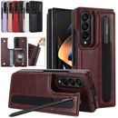 For Samsung Galaxy Z Fold 5 4 3 5G Case Leather Wallet Cover With S Pen Holder