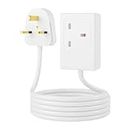 Extension Lead UK Pin Plug and Cable, Single Socket Outlets Power Strips (13 A) Surge Protection Plug with 5m Extension Cord for Multiple Appliances of Home,Office-White