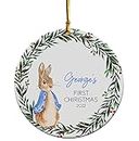 First Christmas Bauble For New Baby Boys Girls Personalised Wooden 1st Xmas Tree Decoration Hanging Round Ornament Keepsake Babies Gifts Decorations (Blue)