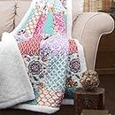 Lush Decor, Purple and Turquoise Brookdale Reversible Throw-Colorful Floral Pattern Patchwork Blanket-60 x 50", 60 x 50