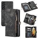 Kowauri for Galaxy S21 Wallet Case,Zipper Purse Leather Shockproof TPU Bumper Detachable Magnetic Flip Case with Card Slots Stand Holder Wallet Case for Samsung Galaxy S21 5G 6.2 inch (Black)