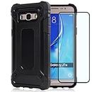 DFTCVBN Case for Samsung Galaxy J7 (2016) Case, J7 2016 J710 Case with HD Screen Protector, Dual Layer Protective Slim Hybrid Cell Phone Cover Shockproof Case for Samsung Galaxy J7 2016 Black