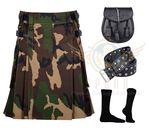 Camo Tactical Duty Kilt Utility Kilt For Men-Military Camo Kilt With Accessories