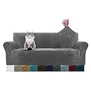 MAXIJIN Thick Velvet Sofa Covers for 3 Cushion Couch Super Stretch Non Slip Couch Cover for Dogs Cat Pet Friendly 1-Piece Elastic Furniture Protector Plush Sofa Slipcovers (Sofa, Gray)