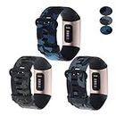 TenCloud 3-Pack Replacement Bands intended for Fitbit Charge 4/Charge 4 SE/Charge 3 Band,Small Large Silicone Sport Wristband intended for Charge 4/Charge 3 Tracker (S, Camo Blue+Gray+Green)