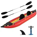 Inflatable Professional Sit-in Kayak Set for 1-2 People with Paddle, Seat, Fin, Pump, and Carry Bag (10'6" & 12'6")