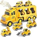 EPPO 5 en 1 Toddler Cars Toys Construction Toddler Truck Toys for 3 4 5 6 Year Old Boys, Vehicle Carrier Truck Toys for Kids 3-5, Christmas Birthday Gifts for Boys Girls (Vehicles30)