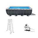 Intex 26355EH Ultra XTR 18' x 9' x 52" Rectangular Frame Above Ground Outdoor Swimming Pool Set with 1200 GPH Sand Filter Pump, Pool Cover and Ladder