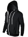 Mens Slim Fit Long Sleeve Lightweight Zip-up Hoodie Mixed Waffle Knit with Kangaroo Pocket, Dcf006-black, Small