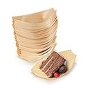 BambooMN Brand - Disposable Wood Boat Plates/Dishes, 6.7" Long x 3.5" Wide x 1" High, 100 Pieces