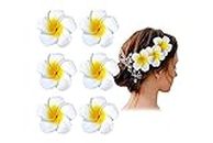 ALIBA COLLECTION Hawaiian Flower Hair Clips, Plumeria Foam Hair Accessories Clip for Women, Girls (6 Pieces) (White,Yellow)