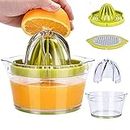Manual Juicer Lemon Squeezers, Multifunctional Orange Citrus Lime Juicer, Hand Fruit Press with Built-in Measuring Cup and Grater, 12OZ, Green