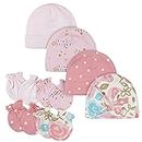 Gerber Baby Girls' 8 9-Piece Cap and Mitten Sets, 8pc Pink Floral, 0-3 Months
