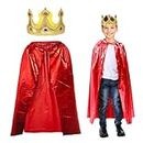 EUPSIIU Kids King Costume King Cape King Costume with Crown Red Royal Robe Medieval Prince King Queen Cape Cloak Coat for Halloween Fancy Dress Cosplay Birthday Party Performance Carnival (Red)