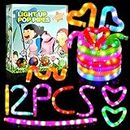 12 Pcs LED Light up Pop Tubes,Large Glow Sticks Stretch Glow in Dark Tubes,Stress Relief Fidget Sensory Toys,Birthday Gifts Party Favors for Kids Boys Girls,Decoration for Camping Festival Party