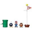 Super Mario Nintendo Diorama Dehesa Bellotera con 3 Figuras 6 cm y 2 Accesorios Accionables – La Bandera y la Tubería Son Accionables – Juguete para Niños 3 años +