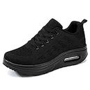 Ahico Womens Trainers Lightweight Platform Sneakers Breathable Comfortable Training Running Casual Shoes All Black