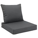 Favoyard Outdoor Seat Cushion Set 24 x 24'' Waterproof & Fade Resistant Patio Furniture Cushions Removable Cover Deep Seat & Back Cushion Handle Adjustable Straps for Chair Sofa Couch Dark Grey