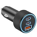 3-Port USB C Car Charger, 67W Dual USB-C & USB-A Car Charger PD/QC Fast Charging Adapter Cigarette Lighter for iPhone 15/13/12/11/Pro Max Samsung Galaxy S24/S23/S22/Ultra, Pixel 8/7/6, Android Phone