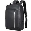 TIDING Unisex Genuine Leather 15.6" Laptop Backpack Business Office Back Pack Computer Rucksack with USB Charging Port