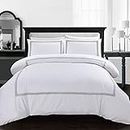 My Home Store White Duvet Cover King Set - 100% Polycotton 3 Pieces Bratta Stitch Duvet Cover Sets with Pillowcase - Hotel Quality Breathable Quilt Cover Bedding Set