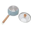Sauce Pan Stick Proof Aluminum Alloy Multi Functional Milk Pot with Wooden Handle for Induction Gas Stove (Blue)