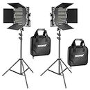 NEEWER 2 Pieces Bi-color 660 LED Video Light and Stand Kit Includes:(2)3200-5600K CRI 96+ Dimmable Light with U Bracket and Barndoor and (2)75 inches Light Stand for Studio Photography, Video Shooting